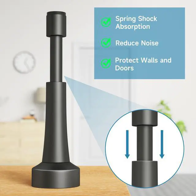 Alt view image 2 of 7 - 5PCS Spring Door Stoppers for Wall - 4.33 Inch Door Stop for Bottom of Door Aluminum Doorstop With Silicone Tip, Screw & Adhesive Installation,Gray