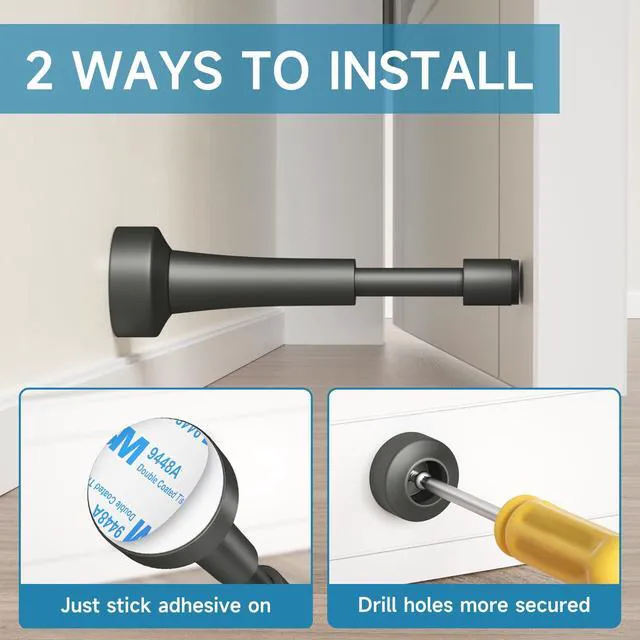 Alt view image 3 of 7 - 5PCS Spring Door Stoppers for Wall - 4.33 Inch Door Stop for Bottom of Door Aluminum Doorstop With Silicone Tip, Screw & Adhesive Installation,Gray