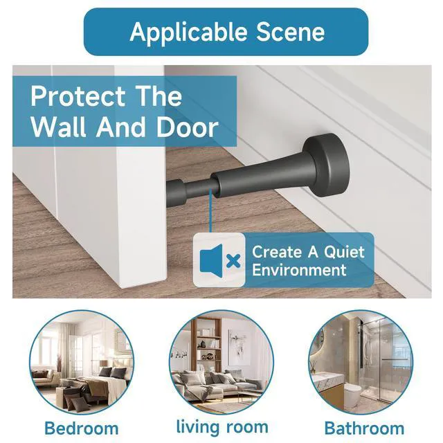 Alt view image 6 of 7 - 5PCS Spring Door Stoppers for Wall - 4.33 Inch Door Stop for Bottom of Door Aluminum Doorstop With Silicone Tip, Screw & Adhesive Installation,Gray