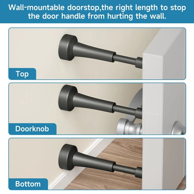 Alt view image 7 of 7 - 5PCS Spring Door Stoppers for Wall - 4.33 Inch Door Stop for Bottom of Door Aluminum Doorstop With Silicone Tip, Screw & Adhesive Installation,Gray