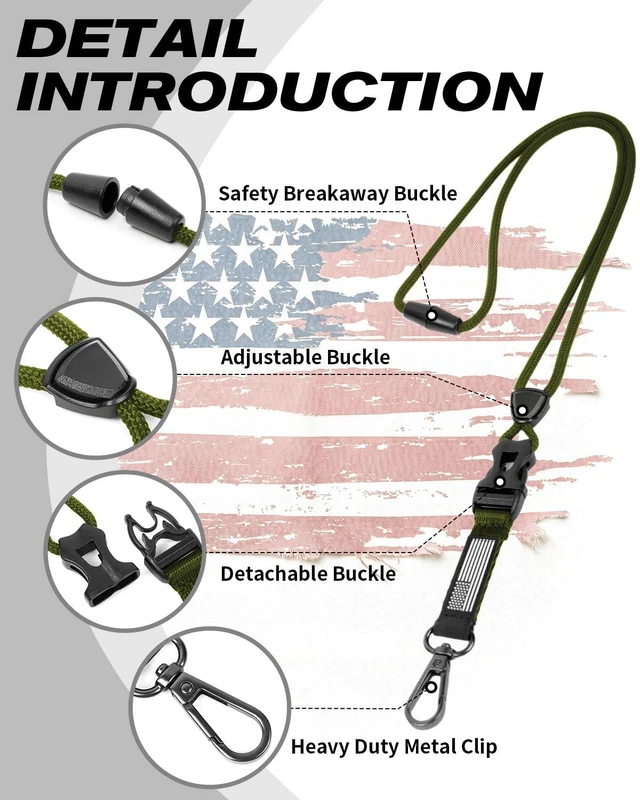 Alt view image 2 of 7 - Badge Holder with Breakaway Lanyard, Carbon Fiber-Texture, 6 Cards American Flag, Quick Release Detachable Buckle, Metal Clip, Heavy Duty ID Card Holder, for Work, Office, Easy to Use, Green