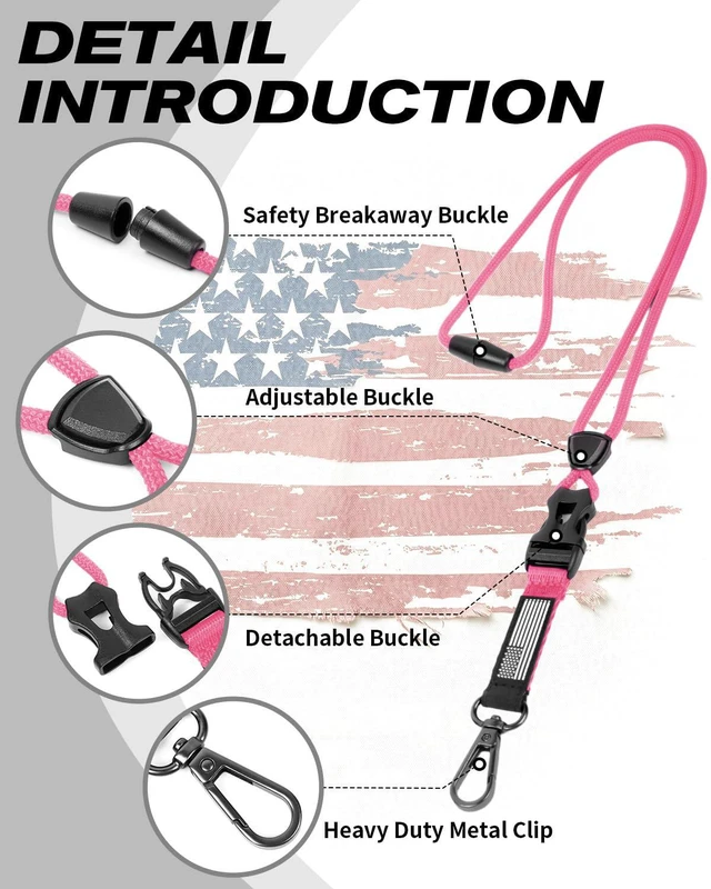Alt view image 2 of 7 - Badge Holder with Breakaway Lanyard, Carbon Fiber-Texture, 6 Cards American Flag, Quick Release Detachable Buckle, Metal Clip, Heavy Duty ID Card Holder, for Work, Office, All Pink