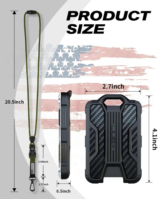 Alt view image 7 of 7 - Badge Holder with Breakaway Lanyard, Carbon Fiber-Texture, 6 Cards American Flag, Quick Release Detachable Buckle, Metal Clip, Heavy Duty ID Card Holder, for Work, Office, Easy to Use, Green