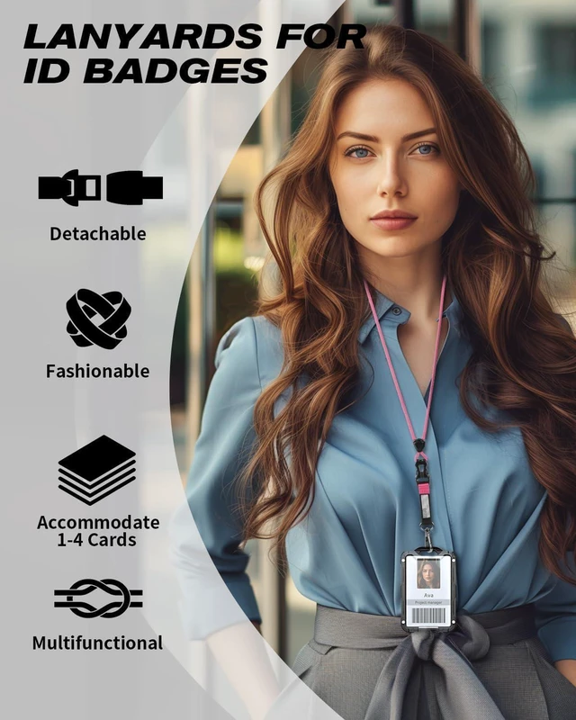 Alt view image 4 of 7 - Badge Holder with Breakaway Lanyard, Carbon Fiber-Texture, 6 Cards American Flag, Quick Release Detachable Buckle, Metal Clip, Heavy Duty ID Card Holder, for Work, Office, All Pink