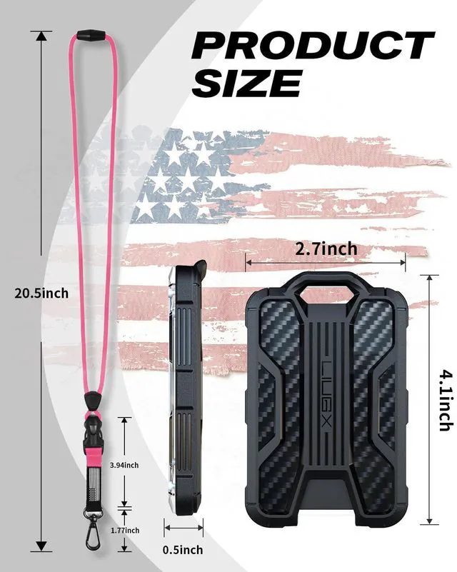 Alt view image 7 of 7 - Badge Holder with Breakaway Lanyard, Carbon Fiber-Texture, 6 Cards American Flag, Quick Release Detachable Buckle, Metal Clip, Heavy Duty ID Card Holder, for Work, Office, All Pink