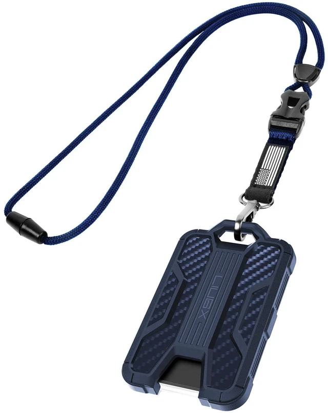 Main image of Badge Holder with Breakaway Lanyard, Carbon Fiber-Texture, 6 Cards American Flag, Quick Release Detachable Buckle, Metal Clip, Heavy Duty ID Card Holder, for Work, Office, All Blue