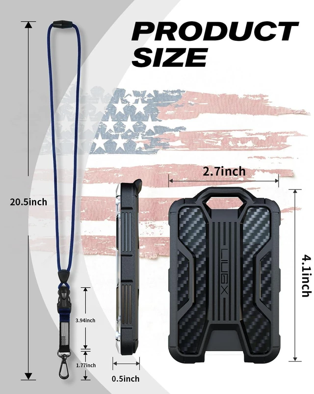 Alt view image 7 of 7 - Badge Holder with Breakaway Lanyard, Carbon Fiber-Texture, 6 Cards American Flag, Quick Release Detachable Buckle, Metal Clip, Heavy Duty ID Card Holder, for Work, Office, All Blue