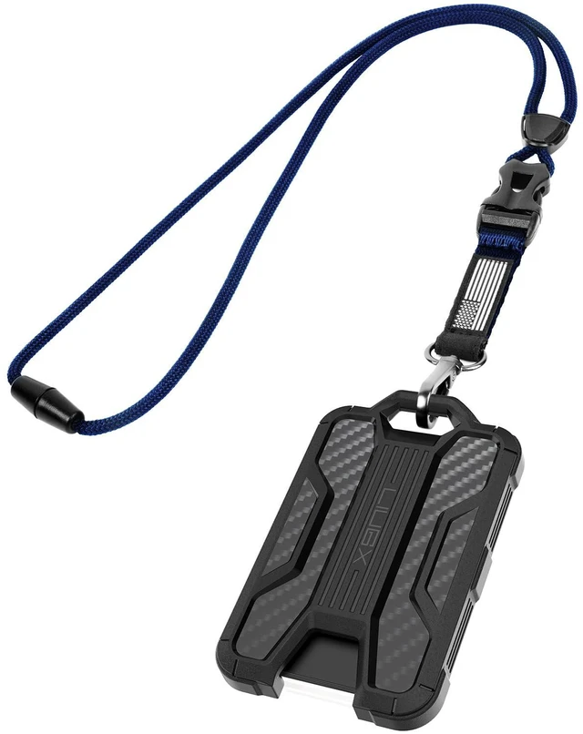 Main image of Badge Holder with Breakaway Lanyard, Carbon Fiber-Texture, 6 Cards American Flag, Quick Release Detachable Buckle, Metal Clip, Heavy Duty ID Card Holder, for Work, Office, Easy to Use, Blue