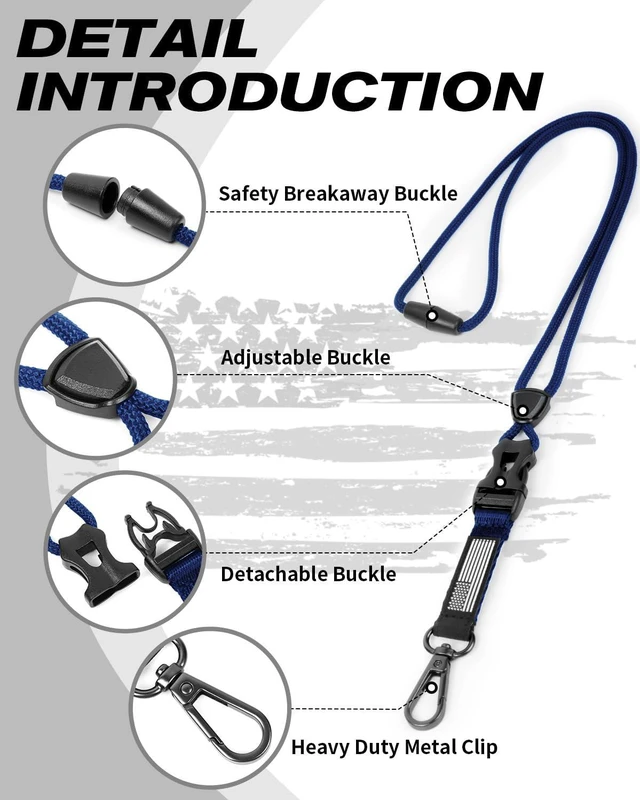 Alt view image 2 of 7 - Badge Holder with Breakaway Lanyard, Carbon Fiber-Texture, 6 Cards American Flag, Quick Release Detachable Buckle, Metal Clip, Heavy Duty ID Card Holder, for Work, Office, Easy to Use, Blue