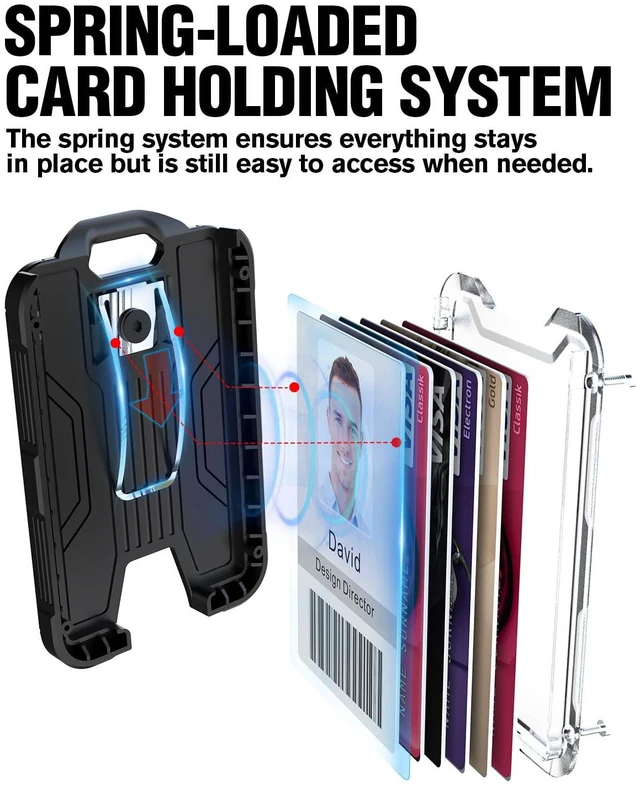 Alt view image 3 of 7 - Badge Holder with Breakaway Lanyard, Carbon Fiber-Texture, 6 Cards American Flag, Quick Release Detachable Buckle, Metal Clip, Heavy Duty ID Card Holder, for Work, Office, Easy to Use, Blue