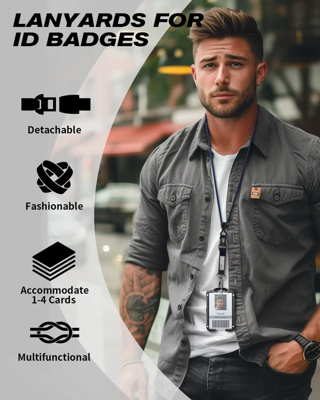 Alt view image 4 of 7 - Badge Holder with Breakaway Lanyard, Carbon Fiber-Texture, 6 Cards American Flag, Quick Release Detachable Buckle, Metal Clip, Heavy Duty ID Card Holder, for Work, Office, All Blue