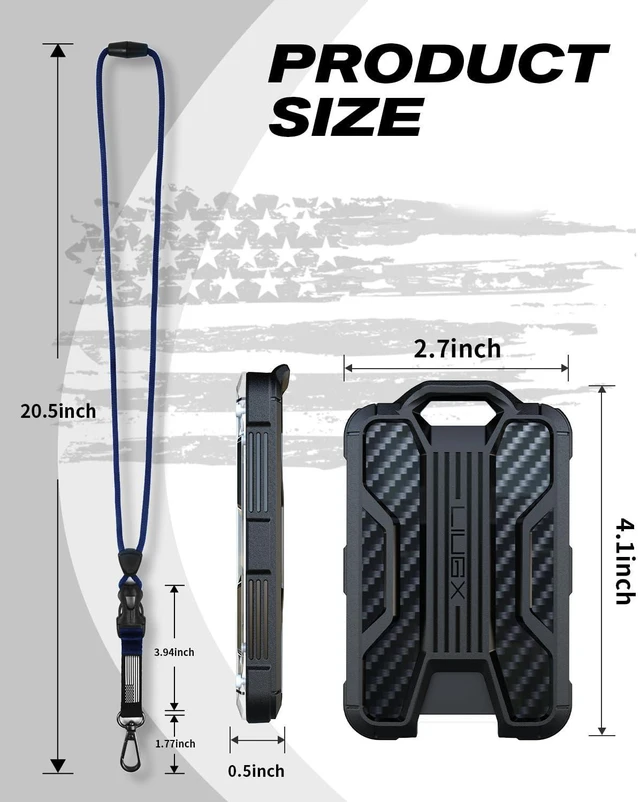 Alt view image 7 of 7 - Badge Holder with Breakaway Lanyard, Carbon Fiber-Texture, 6 Cards American Flag, Quick Release Detachable Buckle, Metal Clip, Heavy Duty ID Card Holder, for Work, Office, Easy to Use, Blue