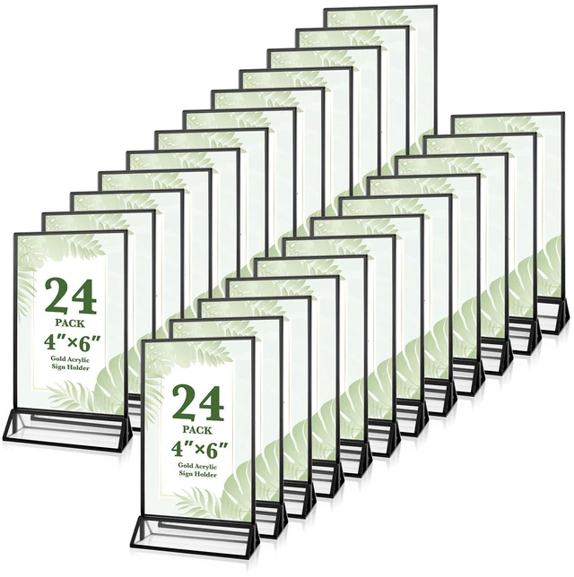Main image of 24 Pack 4x6 Inch Acrylic Sign Holders, Clear Picture Frame Stands Black Double Sided Picture Frame Menu Flyer Holder for Wedding Table Numbers, Restaurant Signs, Party and Office Photos