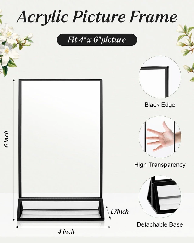 Alt view image 3 of 6 - 24 Pack 4x6 Inch Acrylic Sign Holders, Clear Picture Frame Stands Black Double Sided Picture Frame Menu Flyer Holder for Wedding Table Numbers, Restaurant Signs, Party and Office Photos