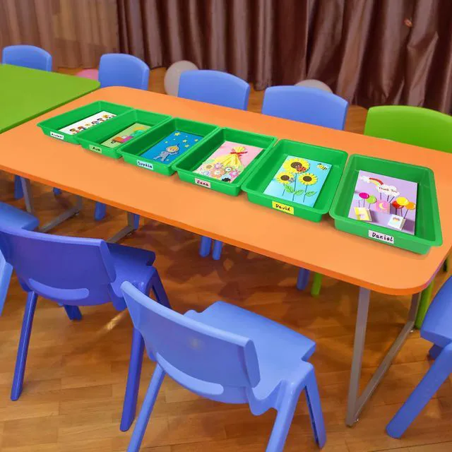 Alt view image 4 of 7 - 6 Pack Paper Trays for Classroom, Green Plastic Book Bins with Colorful Labels, Stackable Letter Size Storage Tray, Desk Organizer Tray for Home, School and Office
