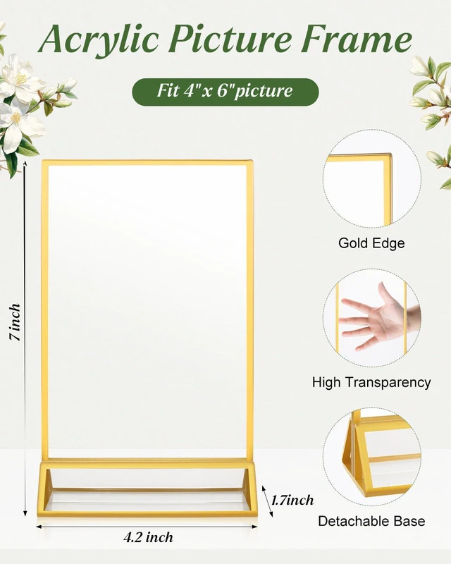 Alt view image 4 of 6 - 24 Pack Gold Acrylic Sign Holders 4x6 Clear Picture Frame Stands Double Sided Vertical Stand Menu Flyer Holder for Wedding Table Numbers, Restaurant Signs, Party and Office Photos