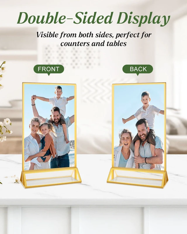 Alt view image 5 of 6 - 24 Pack Gold Acrylic Sign Holders 4x6 Clear Picture Frame Stands Double Sided Vertical Stand Menu Flyer Holder for Wedding Table Numbers, Restaurant Signs, Party and Office Photos