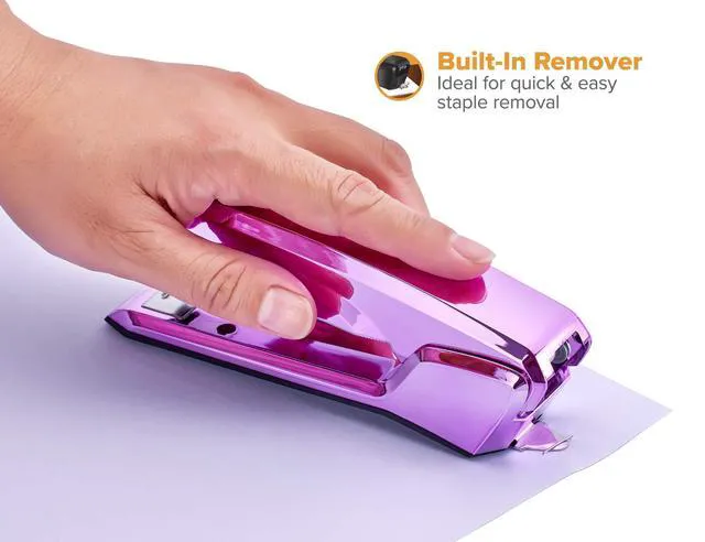 Alt view image 3 of 6 - Office Ascend 3 in 1 Stapler, 20 Sheet Capacity, Integrated Remover & Staple Storage, 420 Staples Included, Lightweight, Metallic Purple