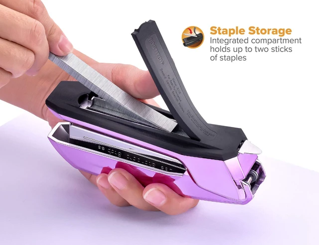 Alt view image 4 of 6 - Office Ascend 3 in 1 Stapler, 20 Sheet Capacity, Integrated Remover & Staple Storage, 420 Staples Included, Lightweight, Metallic Purple