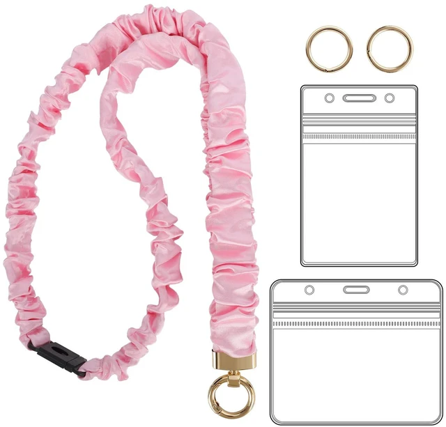 Main image of Breakaway Scrunchie Lanyard with Id Holder, Pink Stretchy Teacher Lanyard for Id Badges Keys