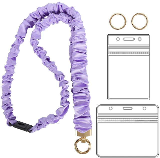 Main image of Breakaway Scrunchie Lanyard with Id Holder, Lavender Stretchy Teacher Lanyard for Id Badges Keys