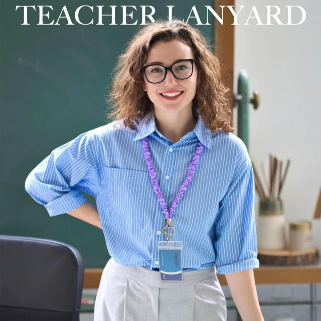 Alt view image 2 of 7 - Breakaway Scrunchie Lanyard with Id Holder, Lavender Stretchy Teacher Lanyard for Id Badges Keys