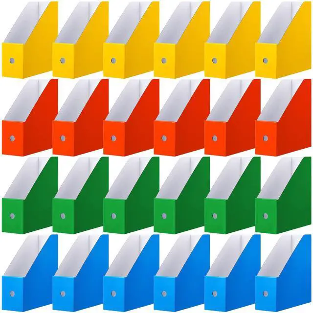 Main image of 24 Pcs Magazine Files Cardboard Holders,Classic,Colorful File Organizer Foldable Paper Storage for Desk, Vertical Holder with Label, Kraft Office Classroom Bins, Document Organizing