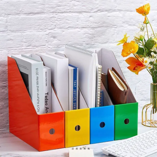 Alt view image 4 of 6 - 24 Pcs Magazine Files Cardboard Holders,Classic,Colorful File Organizer Foldable Paper Storage for Desk, Vertical Holder with Label, Kraft Office Classroom Bins, Document Organizing