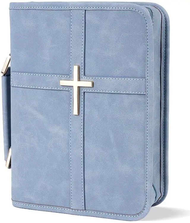 Main image of Vegan Leather Bible Cover Case, Bible Bag with Phone Pocket, Bible Case for Women, Christian Gift Box Packaging (Light Blue)