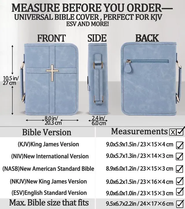 Alt view image 2 of 7 - Vegan Leather Bible Cover Case, Bible Bag with Phone Pocket, Bible Case for Women, Christian Gift Box Packaging (Light Blue)