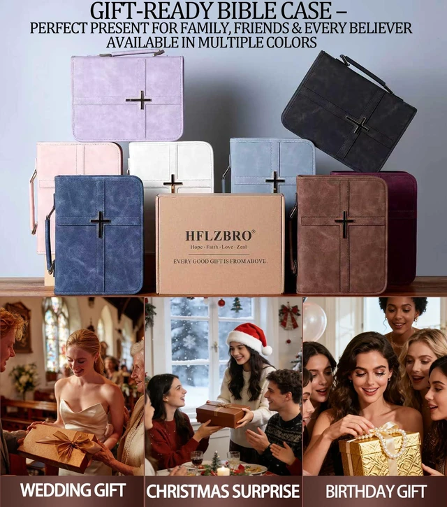 Alt view image 7 of 7 - Vegan Leather Bible Cover Case, Bible Bag with Phone Pocket, Bible Case for Women, Christian Gift Box Packaging (Light Blue)