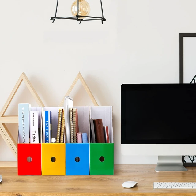 Alt view image 5 of 6 - 24 Pcs Magazine Files Cardboard Holders,Classic,Colorful File Organizer Foldable Paper Storage for Desk, Vertical Holder with Label, Kraft Office Classroom Bins, Document Organizing