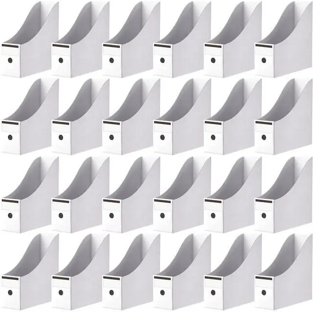 Main image of 24 Pcs Magazine Files Cardboard Holders,Classic,White File Organizer Foldable Paper Storage for Desk, Vertical Holder with Label, Kraft Office Classroom Bins, Document Organizing