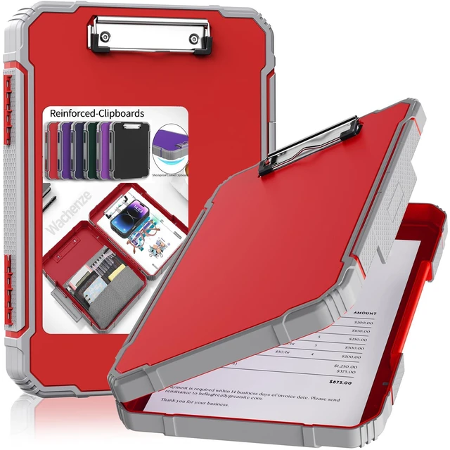 Main image of Clipboard, Clipboard with Storage, Heavy Duty Clip Boards 8.5x11, Protective Over Molded Edge, Plastic Clipboards, Contractor Folder with Internal Pen Pouch for Driver (Red)
