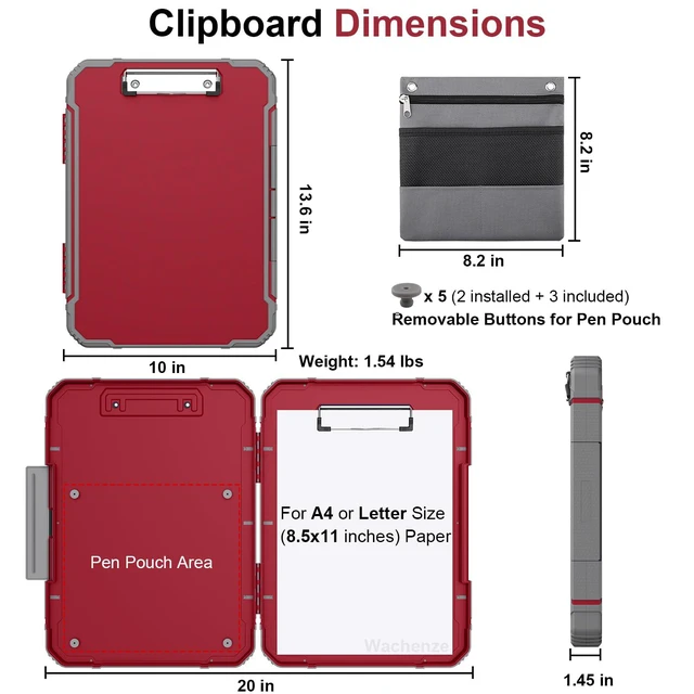 Alt view image 2 of 7 - Clipboard, Clipboard with Storage, Heavy Duty Clip Boards 8.5x11, Protective Over Molded Edge, Plastic Clipboards, Contractor Folder with Internal Pen Pouch for Driver (Red)