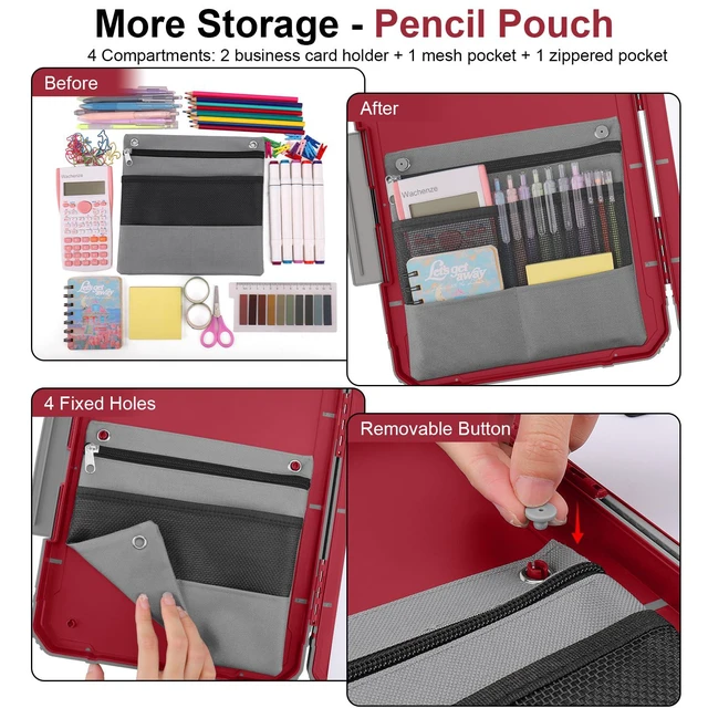 Alt view image 3 of 7 - Clipboard, Clipboard with Storage, Heavy Duty Clip Boards 8.5x11, Protective Over Molded Edge, Plastic Clipboards, Contractor Folder with Internal Pen Pouch for Driver (Red)