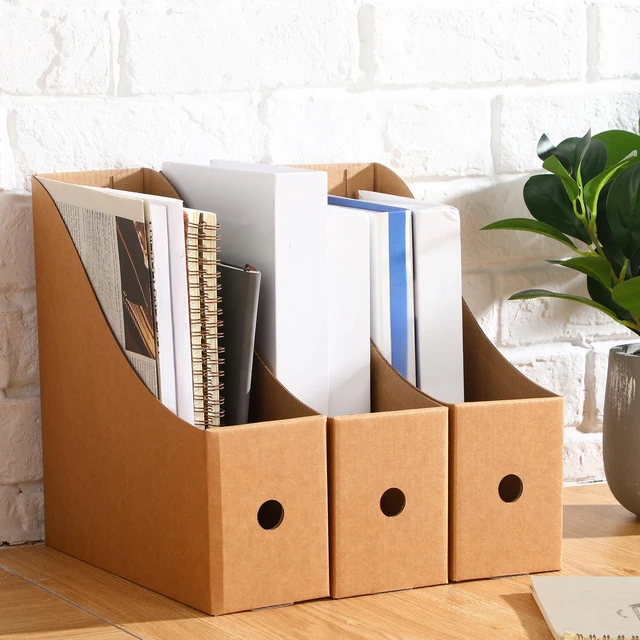 Alt view image 6 of 7 - 24 Pcs Magazine Files Cardboard Holders,Classic,Brown File Organizer Foldable Paper Storage for Desk, Vertical Holder with Label, Kraft Office Classroom Bins, Document Organizing