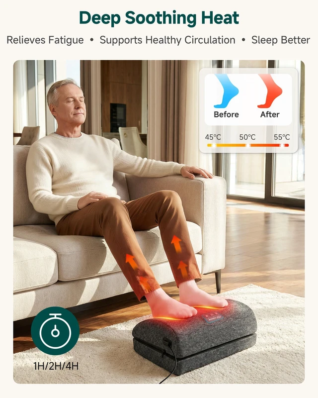 Alt view image 4 of 7 - Heated Footrest Under Desk with Vibration, Adjustable Foot Stool 3 Heat Levels, 3 Vibration Intensities, 2 Adjustable Heights, Lightweight Design, Foot Warmer for Office Chair, Home Desk