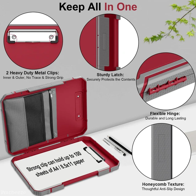 Alt view image 6 of 7 - Clipboard, Clipboard with Storage, Heavy Duty Clip Boards 8.5x11, Protective Over Molded Edge, Plastic Clipboards, Contractor Folder with Internal Pen Pouch for Driver (Red)