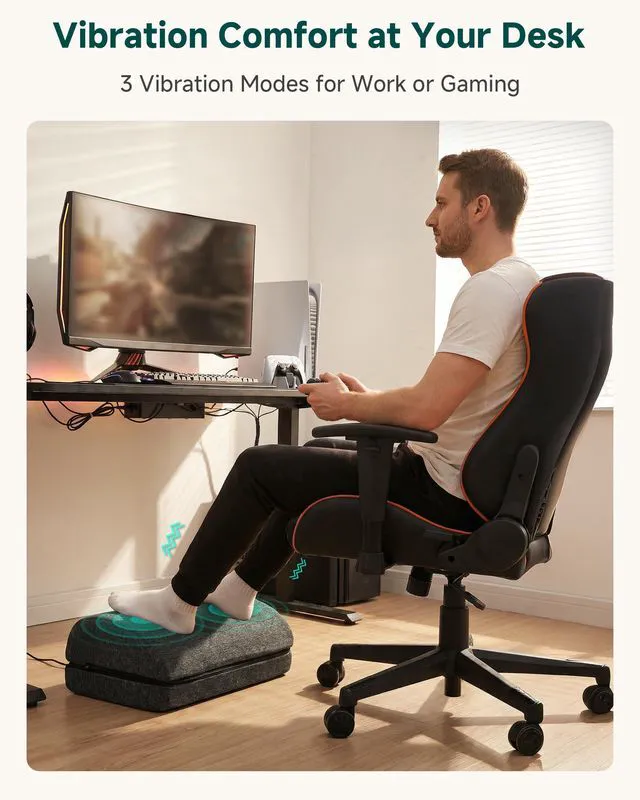 Alt view image 5 of 7 - Heated Footrest Under Desk with Vibration, Adjustable Foot Stool 3 Heat Levels, 3 Vibration Intensities, 2 Adjustable Heights, Lightweight Design, Foot Warmer for Office Chair, Home Desk