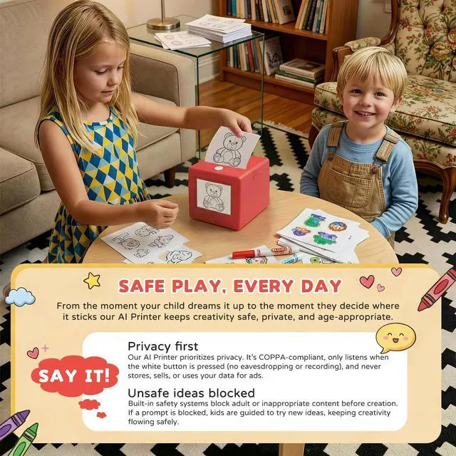 Alt view image 3 of 7 - AI Voice Sticker Maker for Kids, Mini Inkless Thermal Printer, Portable Sticker Printer Machine Box for DIY Crafts, Journaling & Doodles, Birthday Toy Gift for Boys and Girls Ages 3+