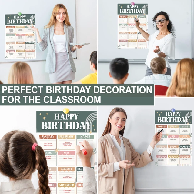 Alt view image 4 of 7 - Classroom Birthday Chart, 16x24 Modern Boho Reusable Poster Calendar for Student Teacher Kids, Back To School Bulletin Board Decoration Homeschool Kindergarten, Shipped in Tube