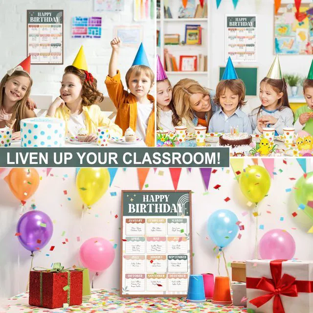 Alt view image 5 of 7 - Classroom Birthday Chart, 16x24 Modern Boho Reusable Poster Calendar for Student Teacher Kids, Back To School Bulletin Board Decoration Homeschool Kindergarten, Shipped in Tube