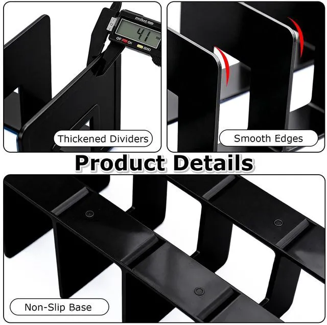 Alt view image 3 of 7 - Acrylic File Holder, Black File Sorter Desk File Organizer, Sturdy Desktop File Folder Organizer Rack for Envelopes Mail Letter Paper Notebook Electronics Office Supplies (4 Sections, 4 Pack)