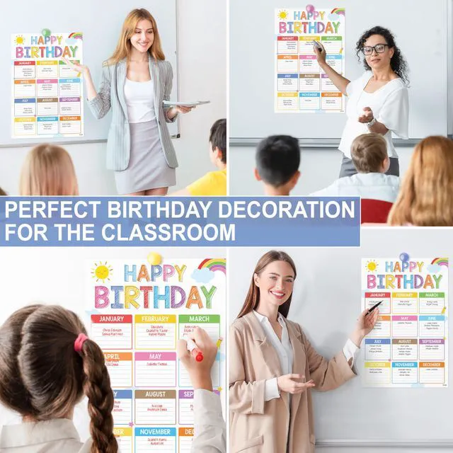 Alt view image 5 of 7 - Classroom Birthday Chart, 16x24 Colorful Reusable Poster Calendar for Student Teacher Kids, Back To School Bulletin Board Decoration Homeschool Kindergarten, Shipped in Tube