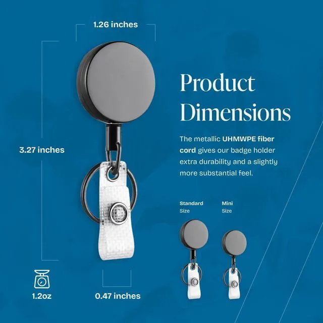 Alt view image 2 of 6 - 2 Pack Retractable Keychain - Metal Badge Reel - Glossy Black ID Badge Holder Reel with Metal Casing with 27.5"UHMWPE Fiber Pull Cord for Durability and Easy Access - Holds up to 8 Keys
