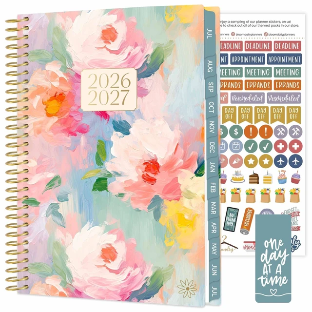 Main image of 2026-2027 Planner - Academic Year (July 2026 - July 2027) Monthly & Weekly Soft Cover Planner for Women - 13 Month Calendar Agenda Book with Stickers - 5.5" x 8.25" - Painted Peonies