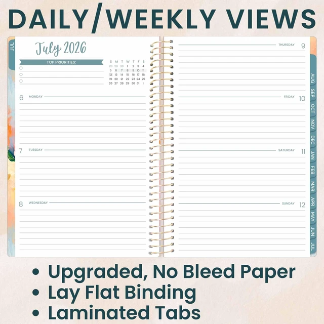 Alt view image 2 of 7 - 2026-2027 Planner - Academic Year (July 2026 - July 2027) Monthly & Weekly Soft Cover Planner for Women - 13 Month Calendar Agenda Book with Stickers - 5.5" x 8.25" - Painted Peonies