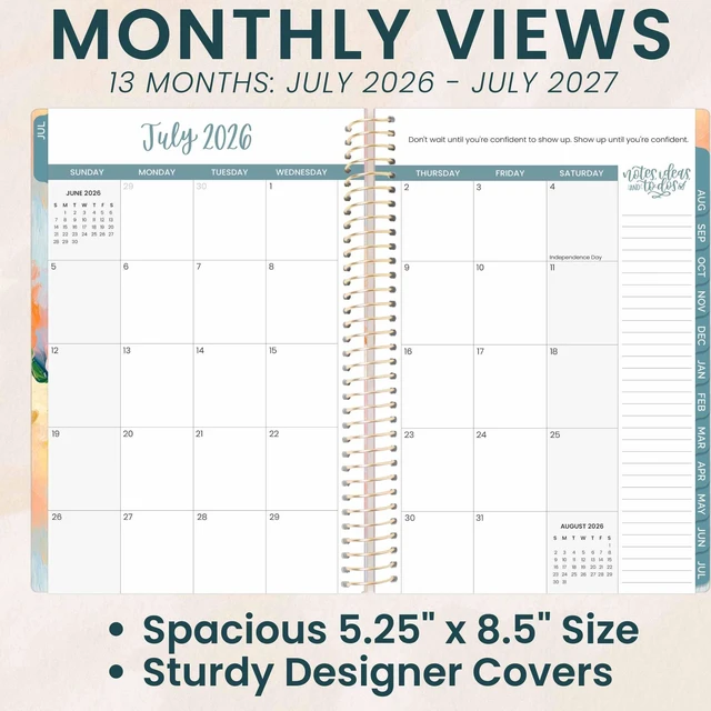Alt view image 3 of 7 - 2026-2027 Planner - Academic Year (July 2026 - July 2027) Monthly & Weekly Soft Cover Planner for Women - 13 Month Calendar Agenda Book with Stickers - 5.5" x 8.25" - Painted Peonies