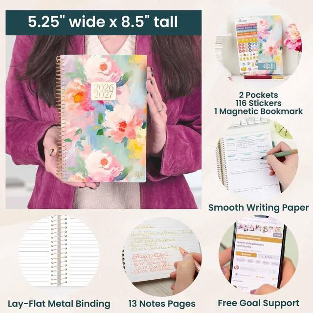 Alt view image 5 of 7 - 2026-2027 Planner - Academic Year (July 2026 - July 2027) Monthly & Weekly Soft Cover Planner for Women - 13 Month Calendar Agenda Book with Stickers - 5.5" x 8.25" - Painted Peonies